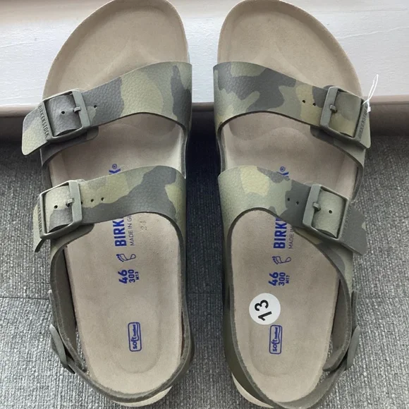 Birkenstock Men's Arizona Birko-Flor Soft Footbed Two-Strap Sandals, size EU 46